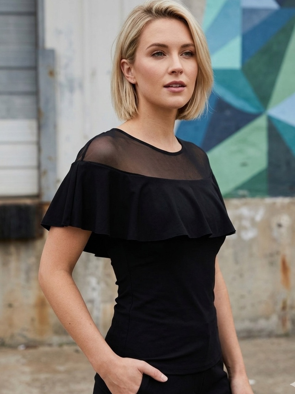 NWT Clara Sunwoo Black Cape Sleeve Mesh Top - Size S (8/10) - New